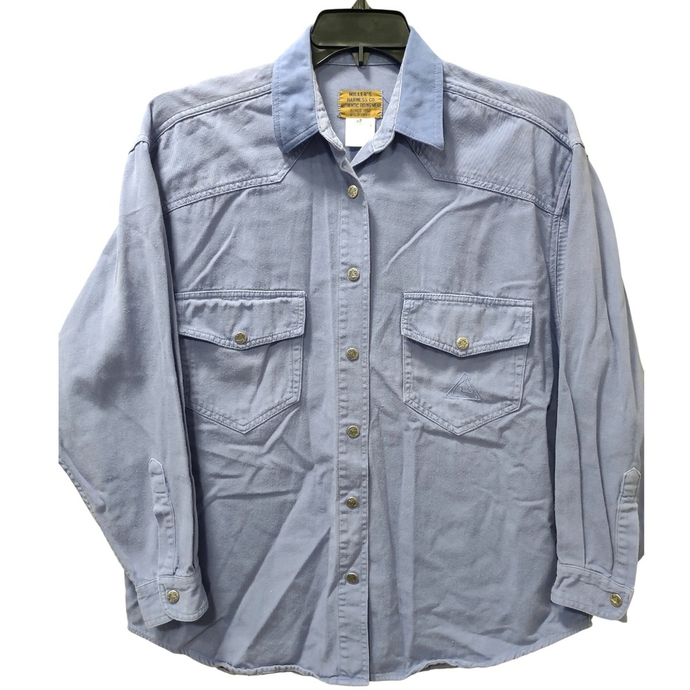 Miller's Harness Co. Authentic Riding Wear Western Shirt Womens L‎ Blue Cotton